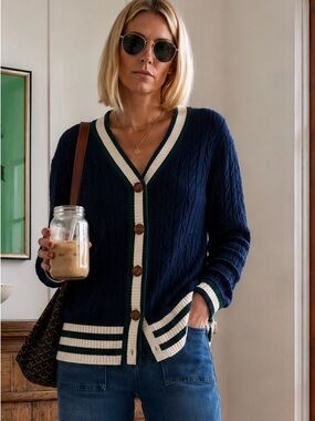 Mia & Tess Cable Knit Varsity Cardigan – Size Medium – NWT